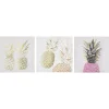 Leinwandbild Rosa / Gold Ananas-Motiv 3Er Set 30 X 30 Cm Apesika