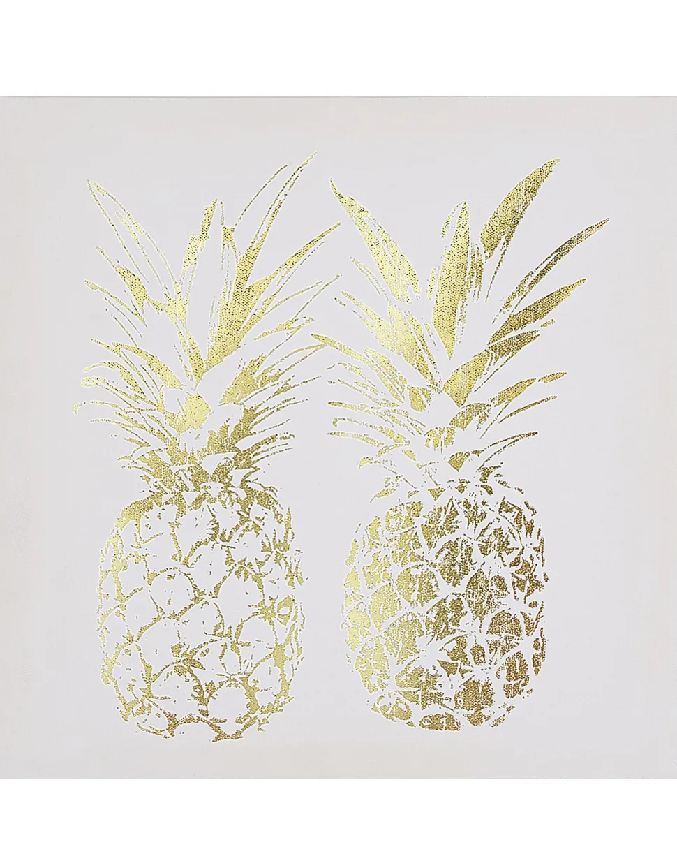 Leinwandbild Rosa / Gold Ananas-Motiv 3Er Set 30 X 30 Cm Apesika