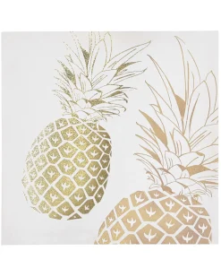 Leinwandbild Rosa / Gold Ananas-Motiv 3Er Set 30 X 30 Cm Apesika