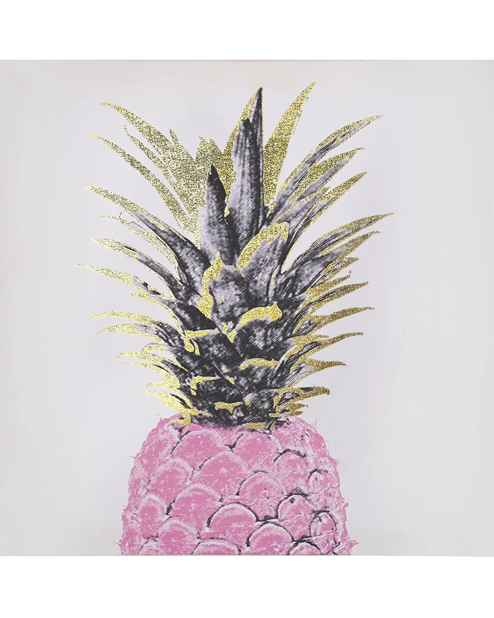 Leinwandbild Rosa / Gold Ananas-Motiv 3Er Set 30 X 30 Cm Apesika