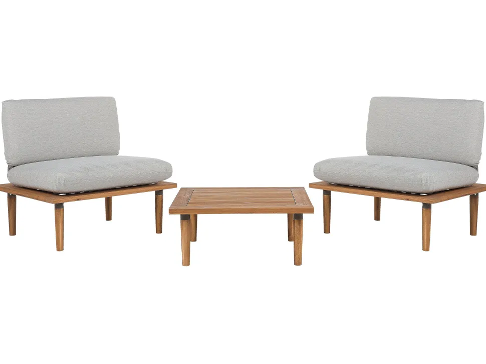 Lounge Set Akazienholz Hellbraun 2-Sitzer Auflagen Hellgrau Frascati