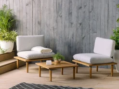 Lounge Set Akazienholz Hellbraun 2-Sitzer Auflagen Hellgrau Frascati