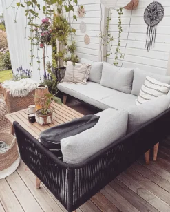 Lounge Set Akazienholz Hellbraun / Schwarz 5-Sitzer Modular Auflagen Taupe Alcamo