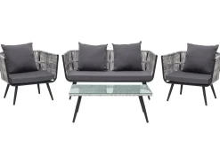 Lounge Set Rattan Grau Meliert 4-Sitzer Auflagen Graphitgrau Ragusa