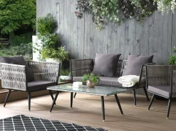 Lounge Set Rattan Grau Meliert 4-Sitzer Auflagen Graphitgrau Ragusa