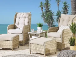 Lounge Set Rattan Hellbraun 2-Sitzer Auflagen Beige Ponza