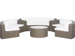 Lounge Set Rattan Hellbraun 9-Sitzer Rund Auflagen Weis Severo