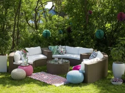 Lounge Set Rattan Hellbraun 9-Sitzer Rund Auflagen Weis Severo