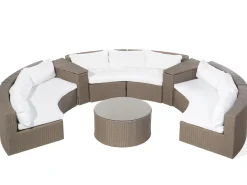 Lounge Set Rattan Hellbraun 9-Sitzer Rund Auflagen Weis Severo