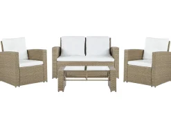Lounge Set Rattan Hellbraun 4-Sitzer Auflagen Cremeweis Luca