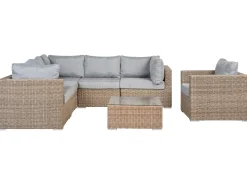 Lounge Set Rattan Hellbraun 6-Sitzer Rechtsseitig Modular Auflagen Hellgrau Contare