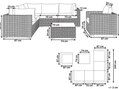 Lounge Set Rattan Hellbraun 6-Sitzer Rechtsseitig Modular Auflagen Hellgrau Contare