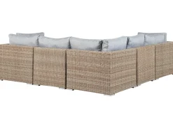 Lounge Set Rattan Hellbraun 6-Sitzer Rechtsseitig Modular Auflagen Hellgrau Contare