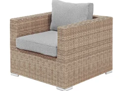 Lounge Set Rattan Hellbraun 6-Sitzer Rechtsseitig Modular Auflagen Hellgrau Contare