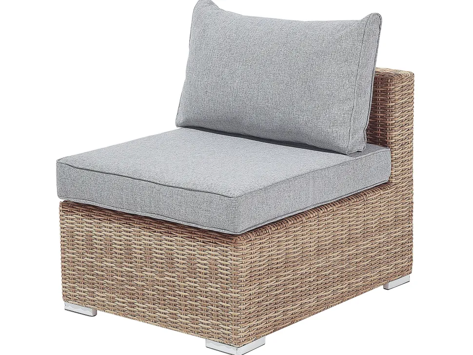 Lounge Set Rattan Hellbraun 6-Sitzer Rechtsseitig Modular Auflagen Hellgrau Contare