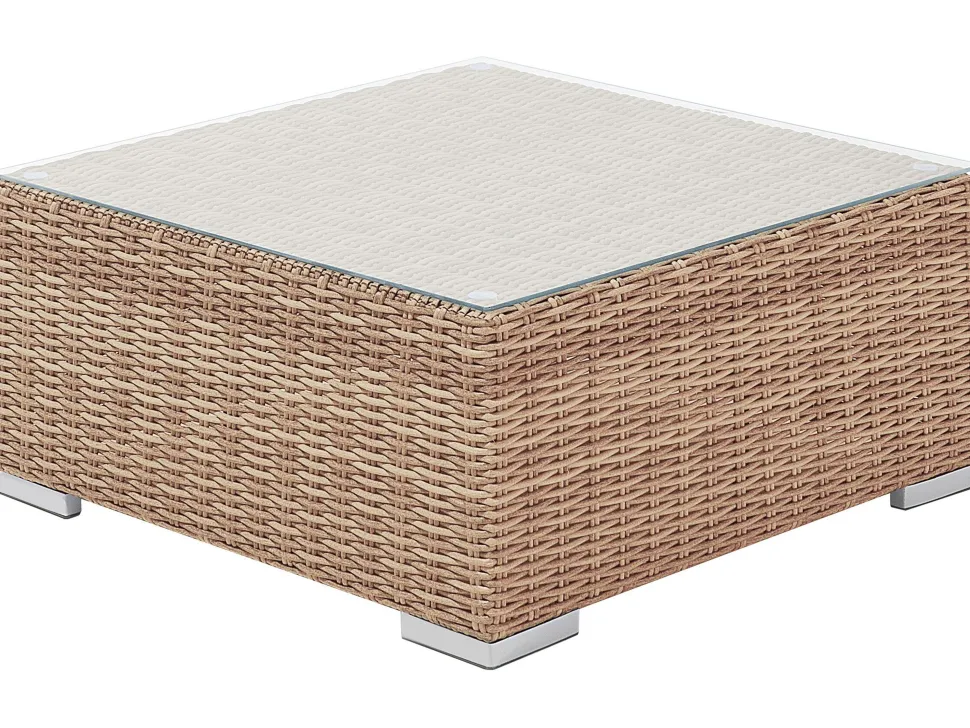 Lounge Set Rattan Hellbraun 6-Sitzer Rechtsseitig Modular Auflagen Hellgrau Contare