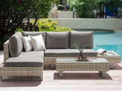 Lounge Set Rattan Hellbraun 5-Sitzer Modular Auflagen Grau Lanciano