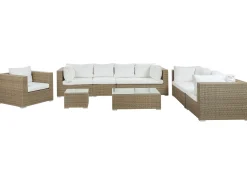 Lounge Set Rattan Hellbraun 8-Sitzer Modular Auflagen Cremeweis Maestro Ii