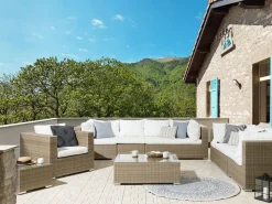 Lounge Set Rattan Hellbraun 8-Sitzer Modular Auflagen Cremeweis Maestro Ii