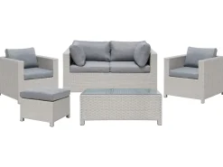 Lounge Set Rattan Hellgrau 4-Sitzer Auflagen Grau Milano