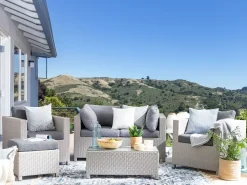 Lounge Set Rattan Hellgrau 4-Sitzer Auflagen Grau Milano