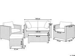Lounge Set Rattan Hellgrau 4-Sitzer Auflagen Grau Milano