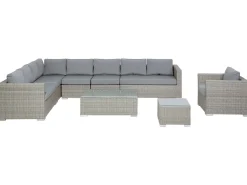 Lounge Set Rattan Hellgrau 8-Sitzer Modular Auflagen Grau Xxl