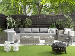Lounge Set Rattan Hellgrau 8-Sitzer Modular Auflagen Grau Xxl