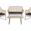 Lounge Set Rattan Naturlich 4-Sitzer Auflagen Schwarz Minori