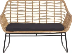 Lounge Set Rattan Naturlich 4-Sitzer Auflagen Schwarz Minori