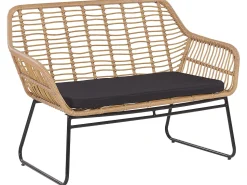 Lounge Set Rattan Naturlich 4-Sitzer Auflagen Schwarz Minori