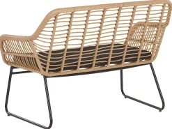 Lounge Set Rattan Naturlich 4-Sitzer Auflagen Schwarz Minori