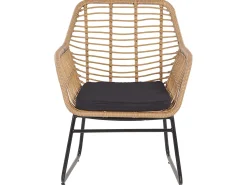 Lounge Set Rattan Naturlich 4-Sitzer Auflagen Schwarz Minori