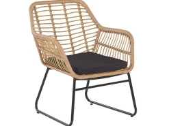 Lounge Set Rattan Naturlich 4-Sitzer Auflagen Schwarz Minori