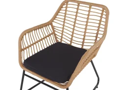 Lounge Set Rattan Naturlich 4-Sitzer Auflagen Schwarz Minori