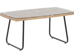 Lounge Set Rattan Naturlich 4-Sitzer Auflagen Schwarz Minori