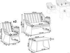 Lounge Set Rattan Naturlich 4-Sitzer Auflagen Schwarz Minori