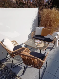 Lounge Set Rattan Naturlich 4-Sitzer Auflagen Schwarz Minori