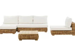 Lounge Set Rattan Naturlich 4-Sitzer Rechtsseitig Modular Auflagen Cremeweis Varallo