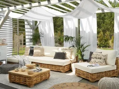 Lounge Set Rattan Naturlich 4-Sitzer Rechtsseitig Modular Auflagen Cremeweis Varallo