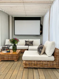 Lounge Set Rattan Naturlich 4-Sitzer Rechtsseitig Modular Auflagen Cremeweis Varallo