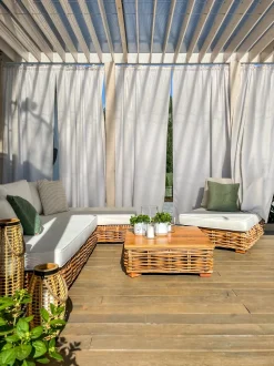 Lounge Set Rattan Naturlich 4-Sitzer Rechtsseitig Modular Auflagen Cremeweis Varallo