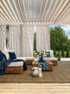 Lounge Set Rattan Naturlich 4-Sitzer Rechtsseitig Modular Auflagen Cremeweis Varallo