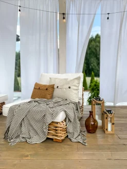 Lounge Set Rattan Naturlich 4-Sitzer Rechtsseitig Modular Auflagen Cremeweis Varallo