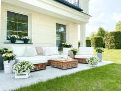 Lounge Set Rattan Naturlich 4-Sitzer Rechtsseitig Modular Auflagen Cremeweis Varallo
