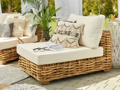 Lounge Set Rattan Naturlich 4-Sitzer Rechtsseitig Modular Auflagen Cremeweis Varallo