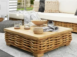 Lounge Set Rattan Naturlich 4-Sitzer Rechtsseitig Modular Auflagen Cremeweis Varallo
