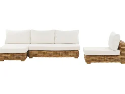 Lounge Set Rattan Naturlich 4-Sitzer Rechtsseitig Modular Auflagen Cremeweis Varallo