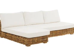 Lounge Set Rattan Naturlich 4-Sitzer Rechtsseitig Modular Auflagen Cremeweis Varallo