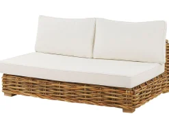Lounge Set Rattan Naturlich 4-Sitzer Rechtsseitig Modular Auflagen Cremeweis Varallo